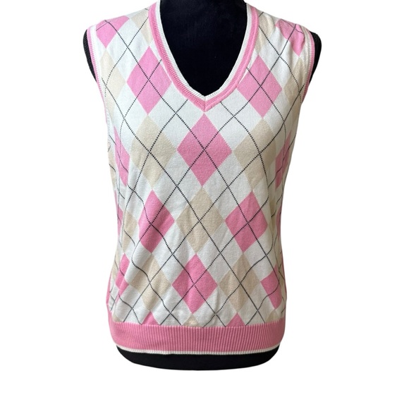 Brooks Brothers | Pink Argyle V-Neck Sweater Vest | 100% Supima Cotton | Sz L - Picture 1 of 8